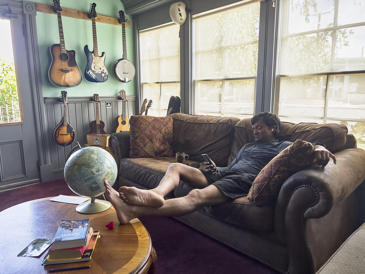 A hiker is resting in Hostel California in bishop.
