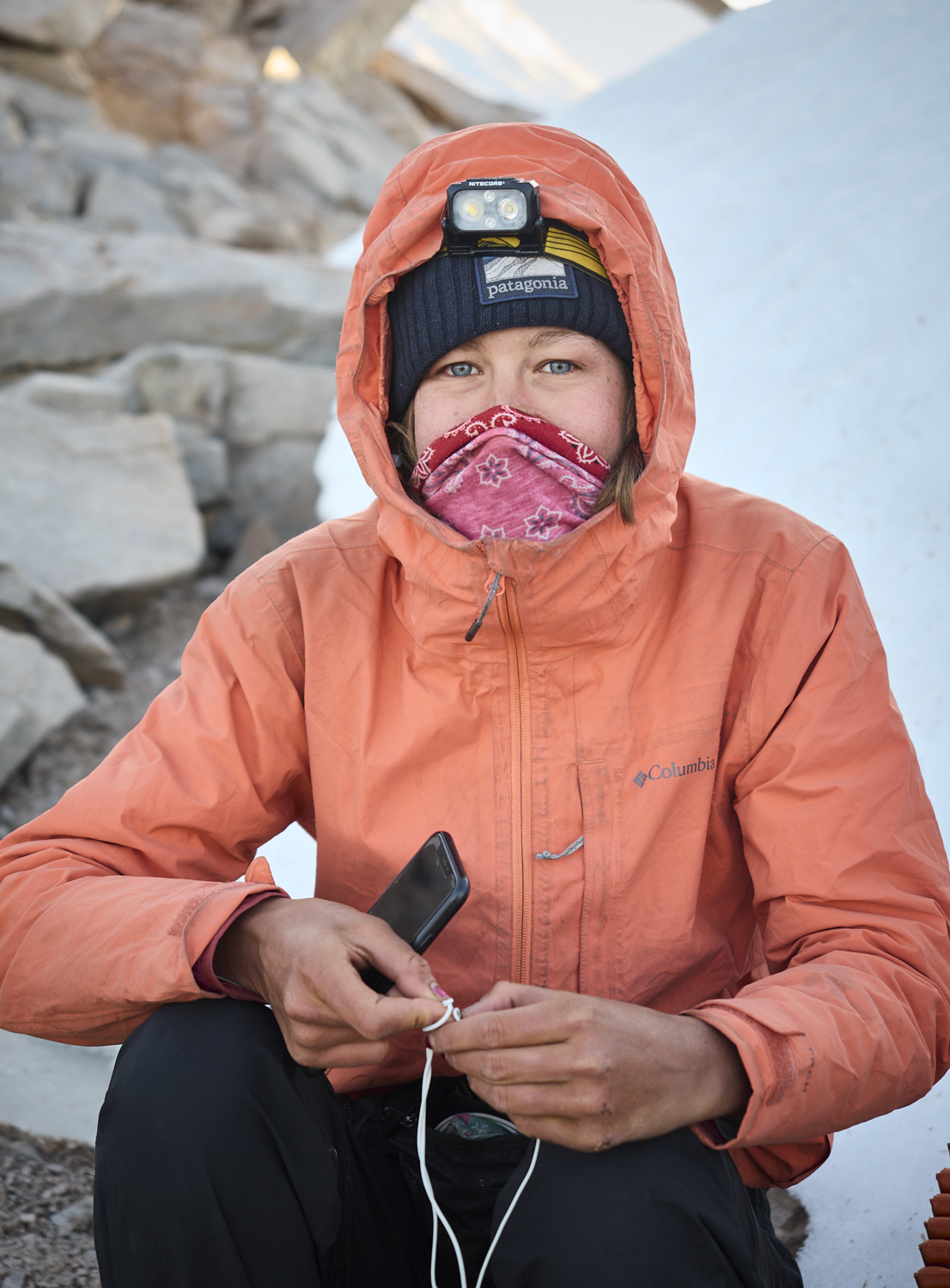 A hiker on a cold morning in the Sierra Nevada.