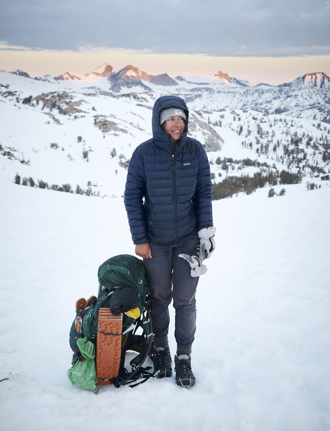 A hiker at Sunrise in the Sierra Nevada.
