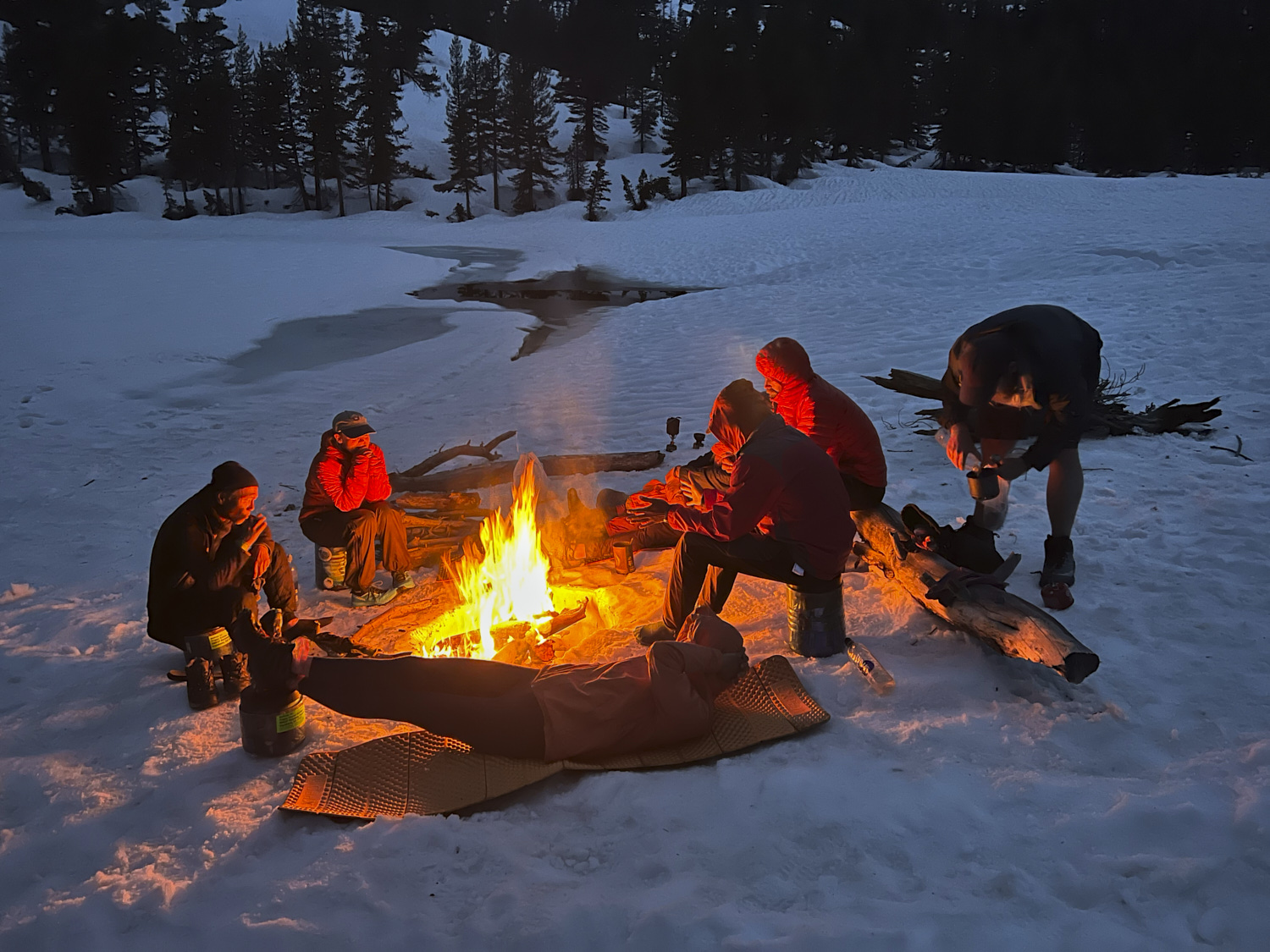 Campfire at Miller Lake in Yosemite National Park.