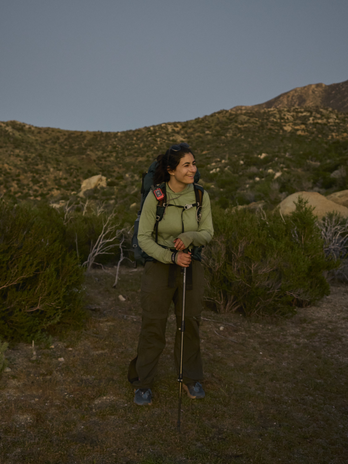 A hiker late in the evening