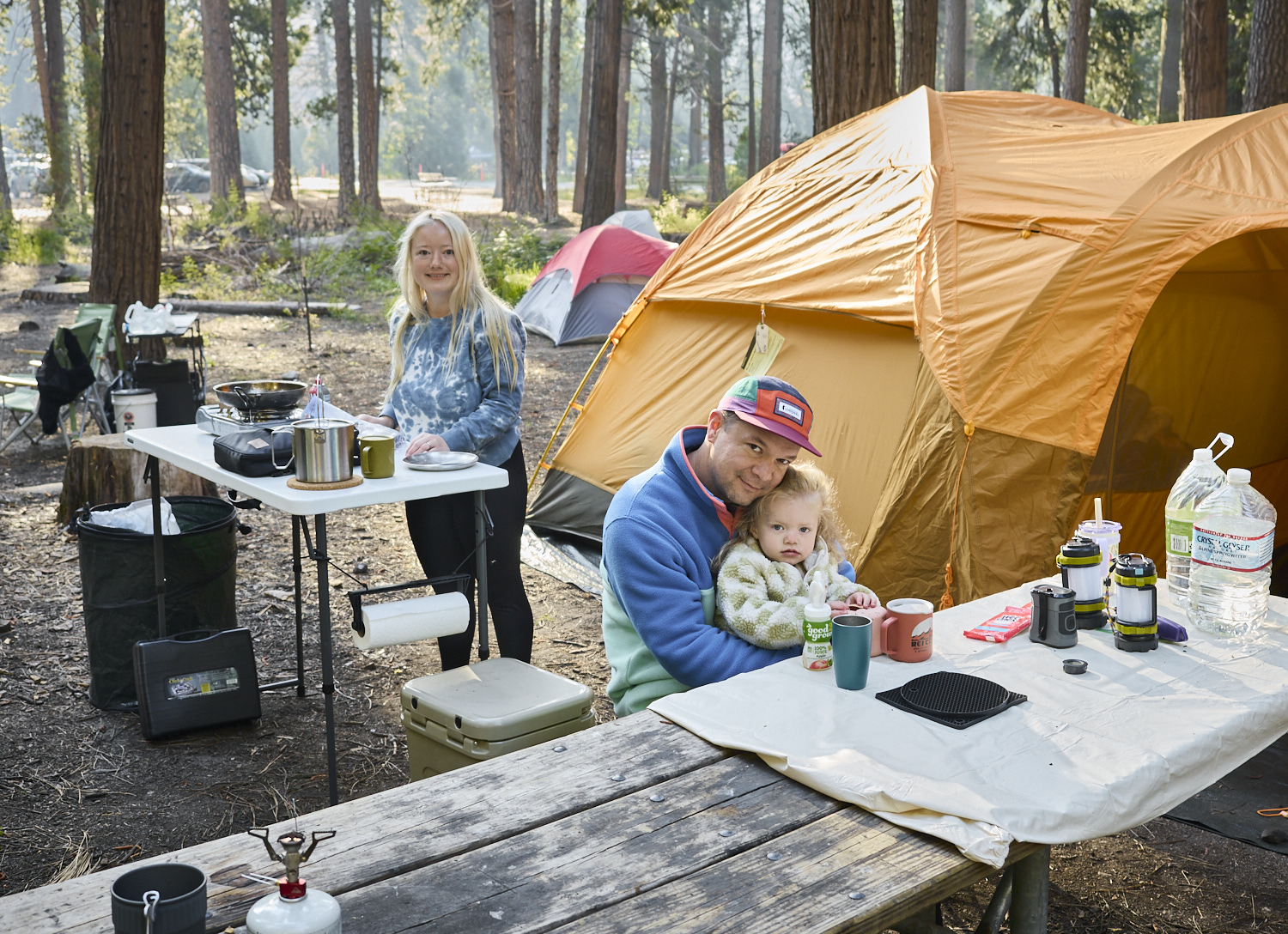 An American family in camp 4 in Yosemite valley.