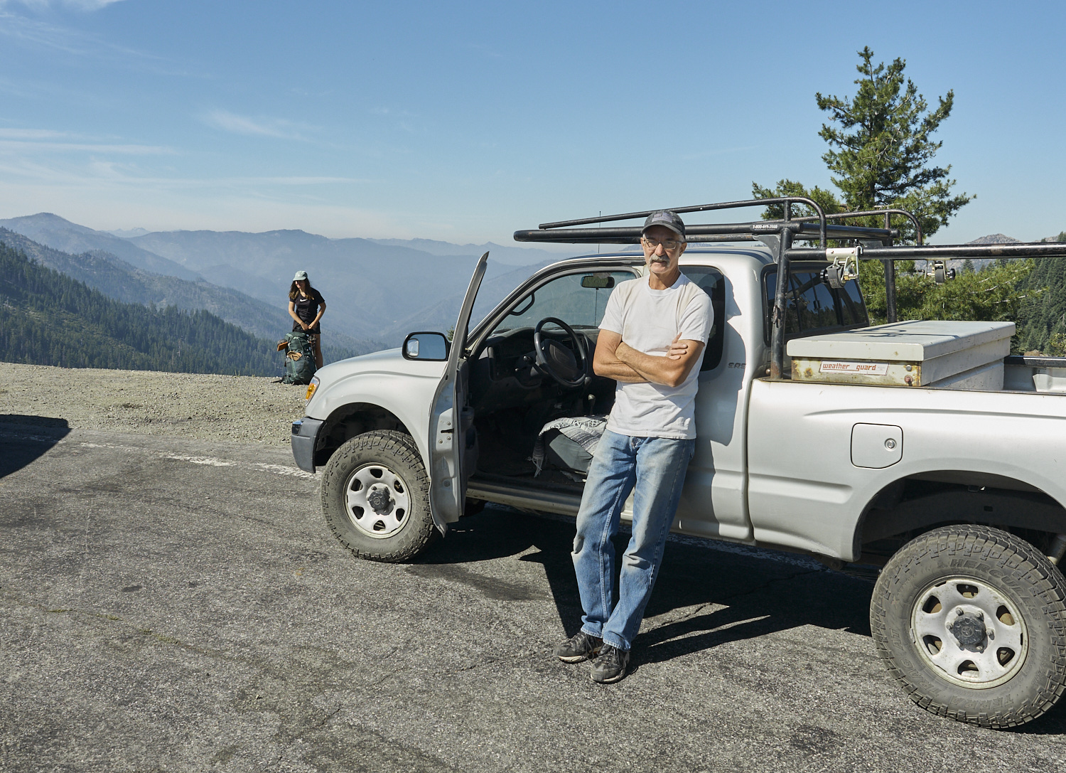 A trail angel in front of his truck in Northern California.